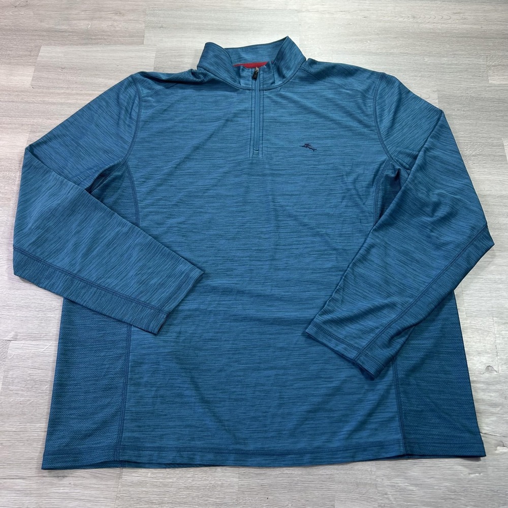 Tommy Bahama IslandZone Pullover Mens Large Blue 1/4 Zip Long Sleeve Top